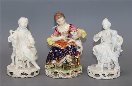 Three Derby porcelain seated groups, c.1830, 14cm - 15.5cm